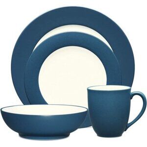 Colorwave Blue 4-Piece (Blue) Stoneware Rim Place Setting, Service for 1